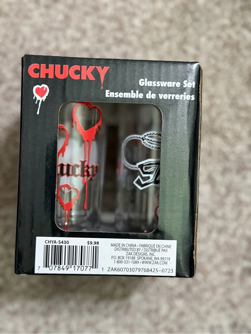 Chucky Glassware Shot Glass Set - Red & Black Heart Design